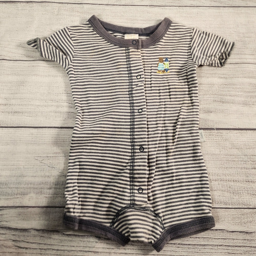 Baby Gap Vintage 1999 Striped Surfing Bear Romper Navy Blue White 3-6 Months
